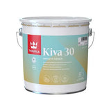 A white plastic paint can of Tikkurila Kiva 30 Smooth Cover, featuring a label with a red brand block and a blue-to-beige gradient design.
Tikkurila Kiva 30