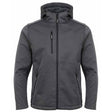 A dark gray hooded jacket with a full-length front zipper, a vertical zippered chest pocket, and zippered hand pockets, shown against a plain white background. TuffStuff Hale Jacket | Grey
