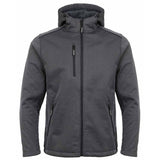 A dark gray hooded jacket with a full-length front zipper, a vertical zippered chest pocket, and zippered hand pockets, shown against a plain white background. TuffStuff Hale Jacket | Grey