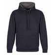 A dark navy blue pullover hoodie with a contrasting gray interior hood lining, drawstrings, and a front kangaroo pocket, shown against a plain white background. Tuffstuff Hendon Hoodie | Navy Blue