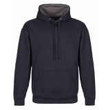 A dark navy blue pullover hoodie with a contrasting gray interior hood lining, drawstrings, and a front kangaroo pocket, shown against a plain white background. Tuffstuff Hendon Hoodie | Navy Blue