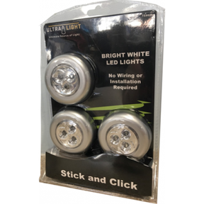 Ultralight Stick & Click LED Light - Pack of 3