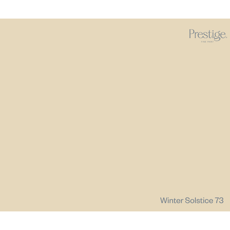 A solid warm beige colour swatch with the Prestige brand logo in the top right corner and the text 'Winter Solstice 73' in the bottom right corner.
Prestige Winter Solstice Paint