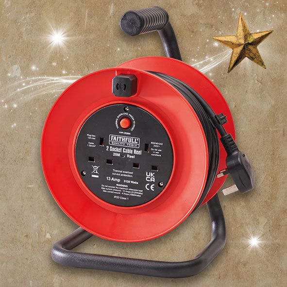 Faithfull Open Drum Cable Reel 240V 13A 2-Socket 20m