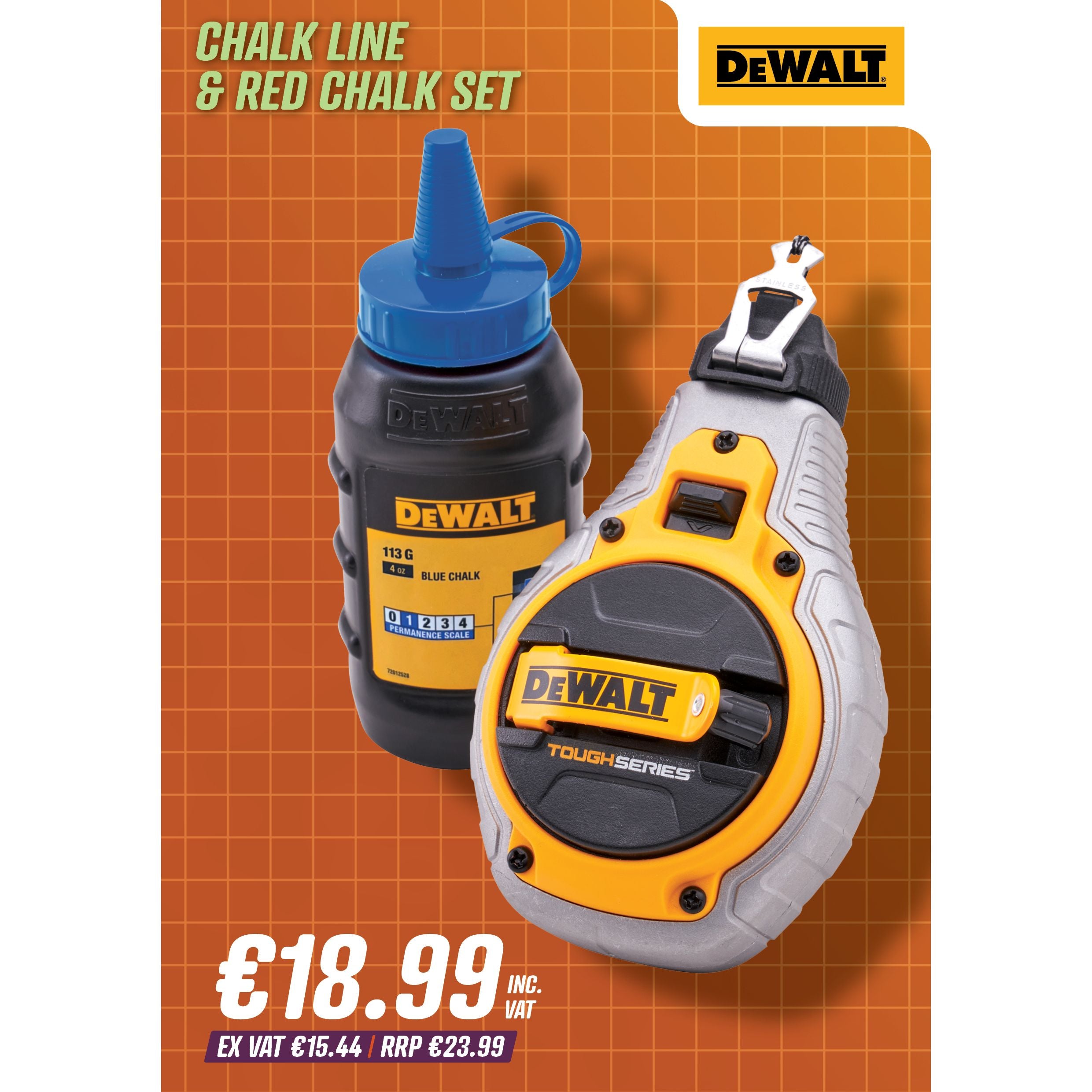 DeWalt 30m Chalk Line Reel With Blue Chalk - Professional Chalk