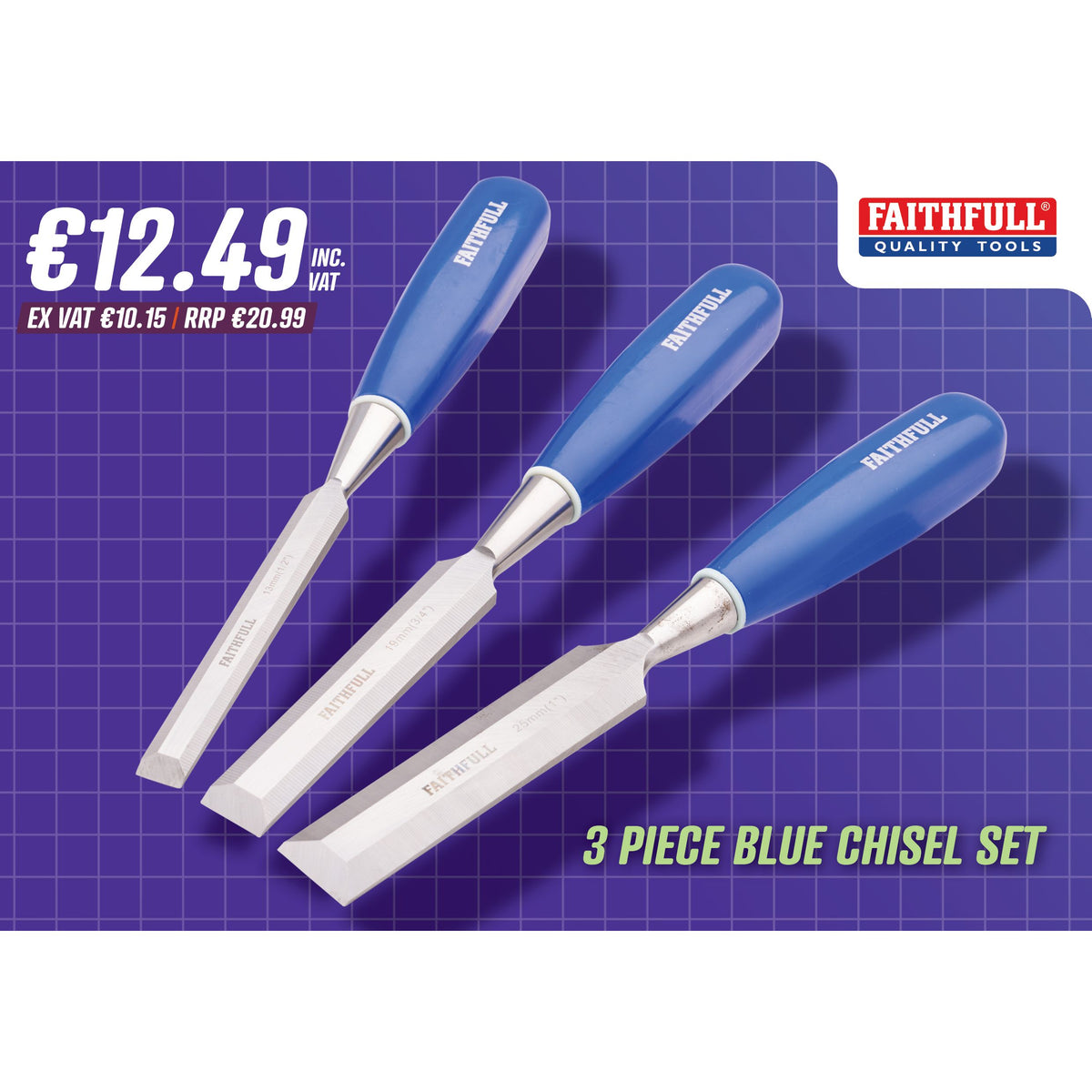 Faithfull Chisel Faithfull 3 Piece Blue Chisel Set | TedJohnsons.ie – Ted Johnsons