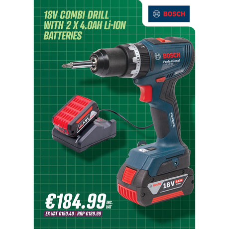 Bosch 18V Combi Drill With 2 x 4.0Ah Li-ion Batteries