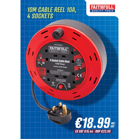 Faithfull 10M 13A Heavy Duty Cable Reel