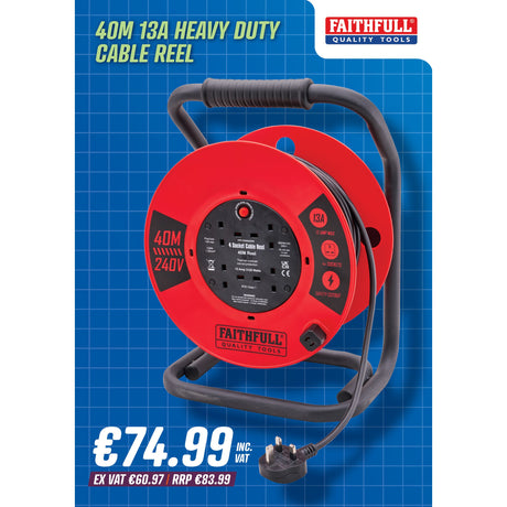 Faithfull 40m 13A Heavy Duty Cable Reel