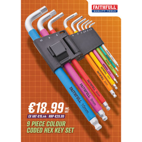 Faithfull 9 Piece Colour Coded Hex Key Set
