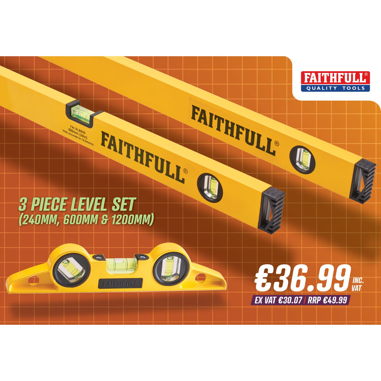 Faithfull 3 Piece Level Set(240mm, 600mm 1200mm)