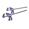 Two blue and yellow Irwin Quick Clamps shown on a plain white background.