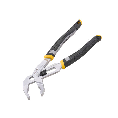 Stanley bolt cutters with silver metal jaws and black and yellow handles, shown on a plain white background.
Stanley Dual Adjust Pliers | 250mm (10in)