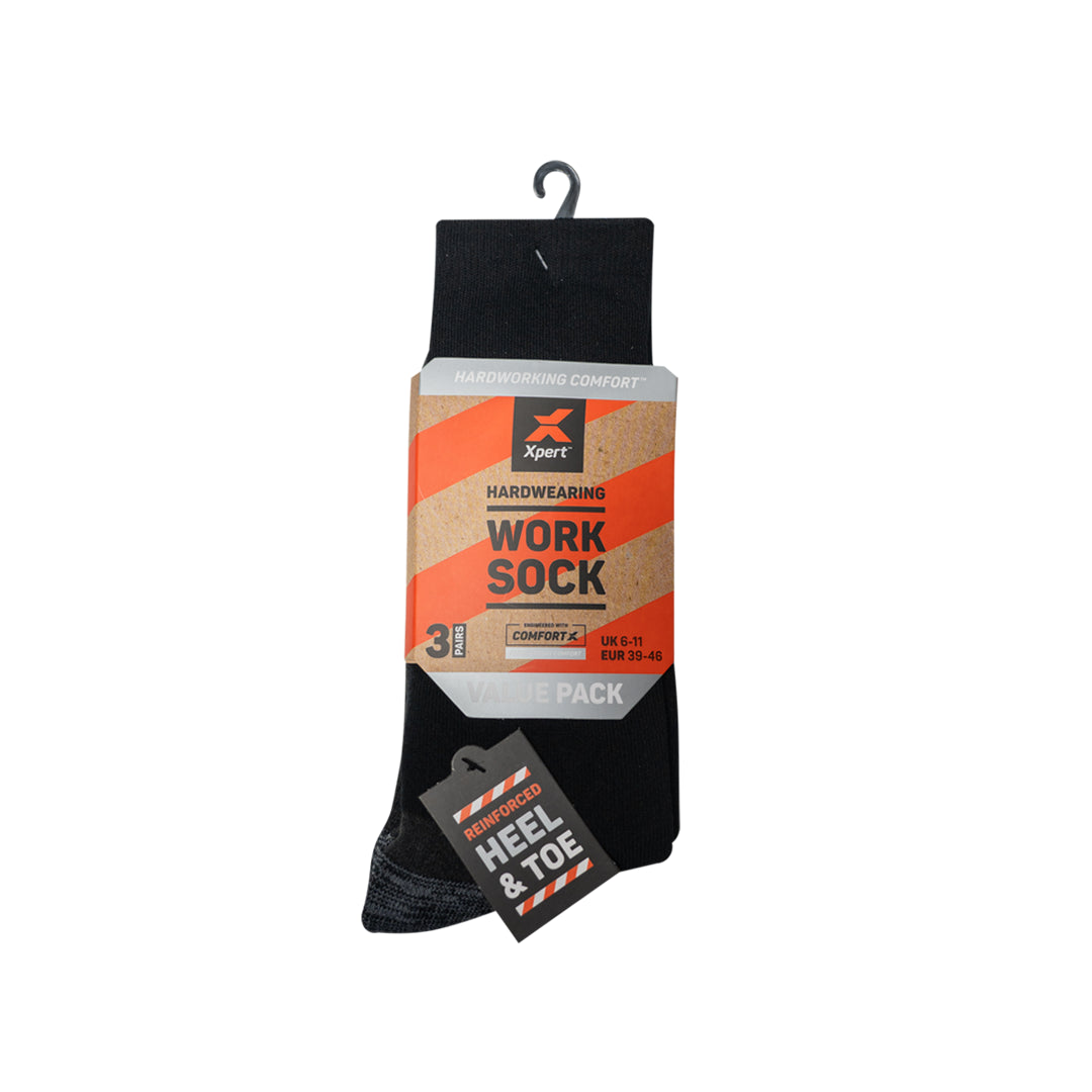 Xpert Core Comfort Work Socks 3 Pack | Black/Grey