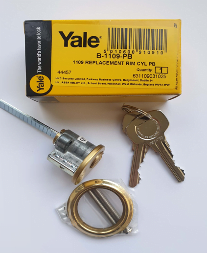 Yale Replacement Rim Cylinder Polished Brass With 2 Keys