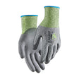 Pair of gray and green gloves on a white background