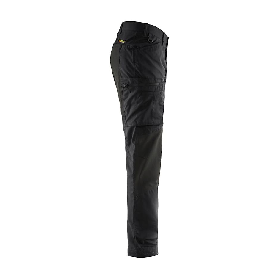 Navy blue pants with a white stripe on a white background. Blaklader 1459 Service Trousers Stretch