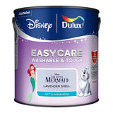 A paint can of Disney The Little Mermaid EasyCare Lavender Shell, featuring a purple and blue label with illustrations of Ariel and a white dog, on a white background.