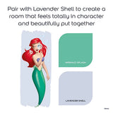 A Disney-themed room color palette graphic featuring Ariel from The Little Mermaid alongside two color swatches labeled 'Mermaid Splash' and 'Lavender Shell,' with text suggesting pairing them for a beautifully put-together room.