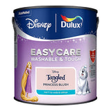A can of Disney Tangled Princess Blush paint by Dulux, featuring a purple and blue label with illustrations of Rapunzel and Elio.