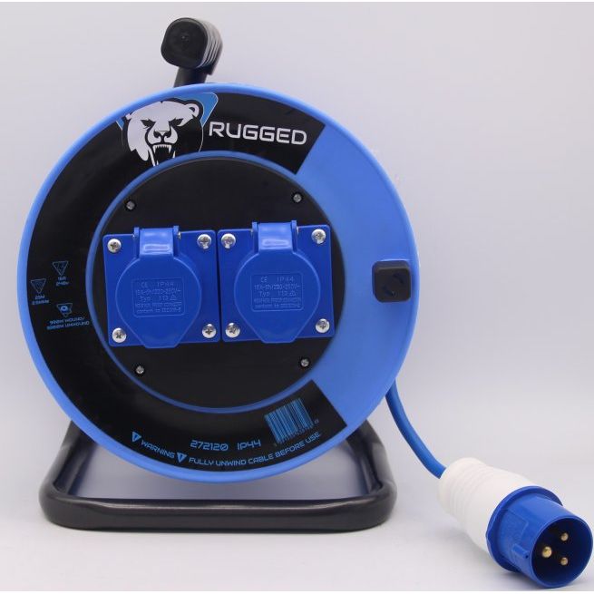 Rugged 25M 2 Socket 16A Cable Reel 240V CSS Plug 16A 2.5mm Core