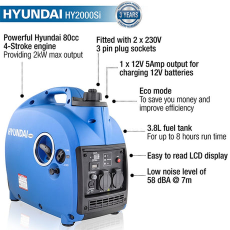 Hyundai 2000w Portable Petrol Inverter Generator | HY2000Si 