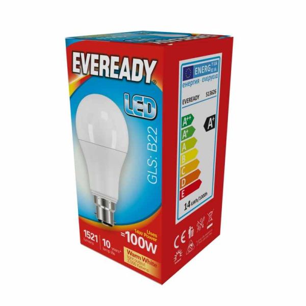 Eveready 14W LED GLS B22 Lightbulb | Warm White