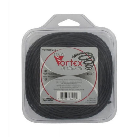 A spool of black corded string trimmer line in clear plastic packaging with a white and red label. The label shows the brand 'Vortex' and product details including '15 lb' and '50 ft'.
Ama Professional Heavy Duty Vortex Cord | Black
