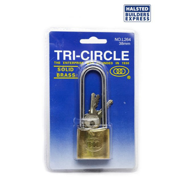 Tri Circle Long Shackle Brass Padlock 