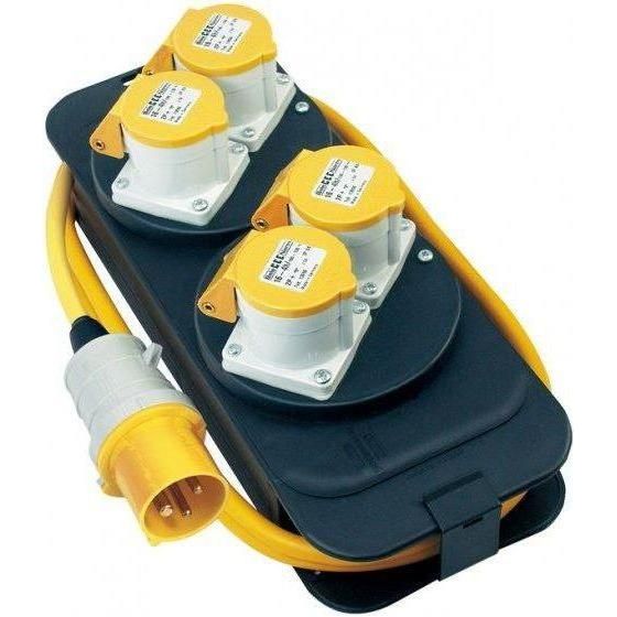 Brennenstuhl Extension Lead 110V 16A 2M Splitter Box 2.5 Yellow