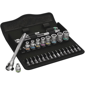 8100 SA 7 Zyklop Metal Ratchet Set with push-through square1/4" drivemetric28 pieces