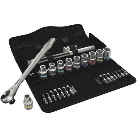 8100 SC 7 Zyklop Metal Ratchet Set with push-through square1/2" drivemetric28 pieces