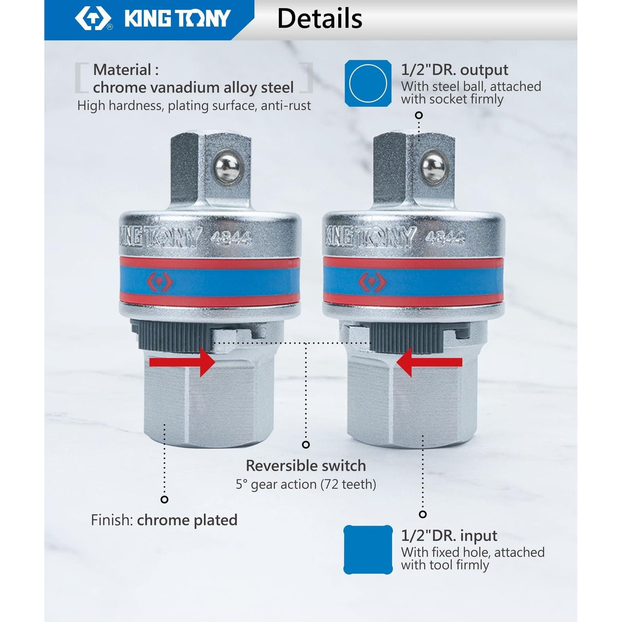 King Tony 1/2 DR Ratchet Aadptor