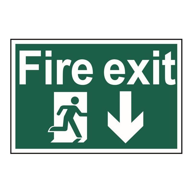 Fire exit running man arrow down Sign 200x300mm PVC