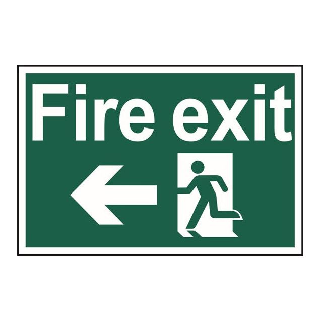 Fire exit running man arrow left Sign 200x300mm PVC
